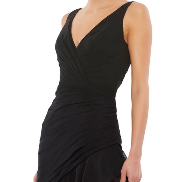 Mac Duggal Black Asymmetrical Ruffled V-Neck Chiffon Dress 49487 Women’s Sz 4 - Picture 3 of 10